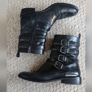 Via Spiga Flat Moto - V Bara Leather Buckle Boots size 39.5